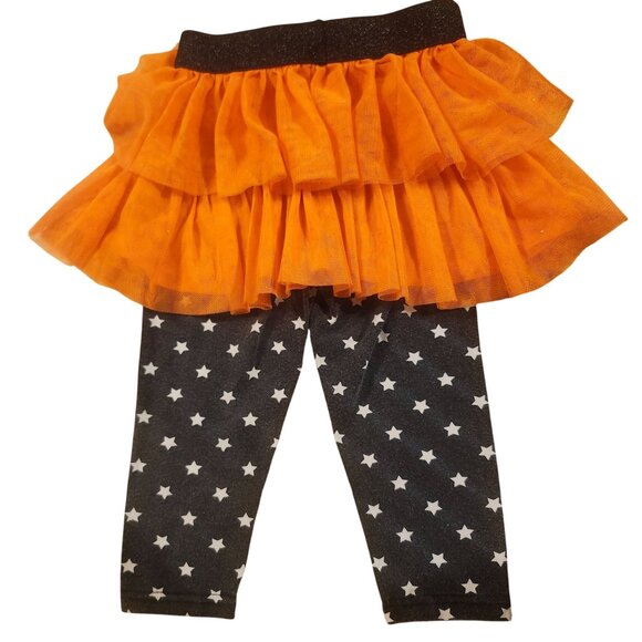Young Hearts Girls 4T Orange Tulle Skirt Black Star Print Halloween Leggings - Picture 7 of 7